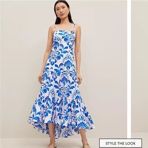 NTW Ann Taylor Sleeveless Floral Blue and White Dress with Straps